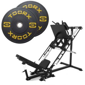 Toorx HSX-3000 Attrezzo 2 in 1 per Hack Squat + Leg Press + 2 Dischi Bumper da 15 kg