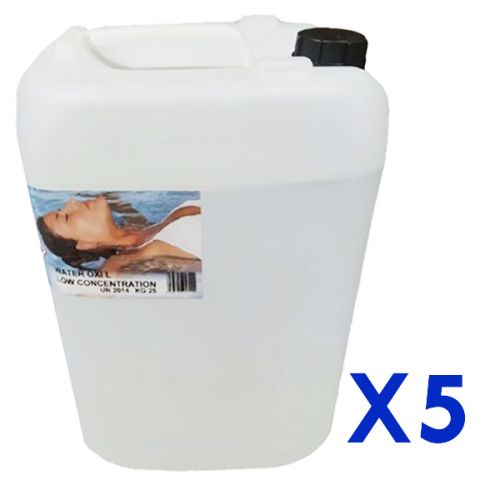 WATER OXI LOW CONCENTRATION Kit Gran Risparmio con 5 Taniche da 25 kg - Ossigeno Liquido 12% Libera Vendita