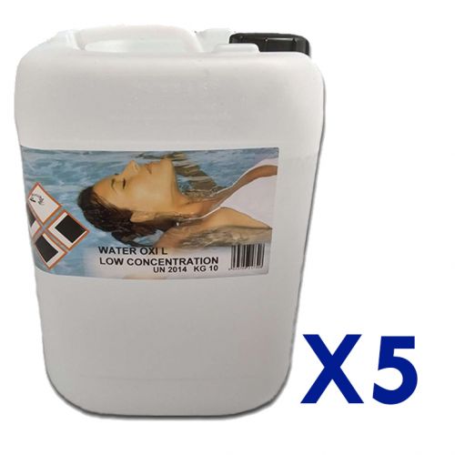 Water Oxi Low Concentration Kit Risparmio con 5 taniche da 10 kg - Prodotto liquido a base di ossigeno attivo al 12% 