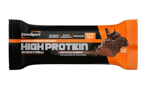 EthicSport High Protein Cioccolato Fondente 45 g - Barretta ad elevato contenuto proteico (32%) 