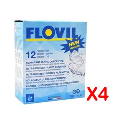 Cristalis Flovil 4 Scatole da 12 pastiglie di flocculante ultraconcentrato per un totale di 48 pastiglie